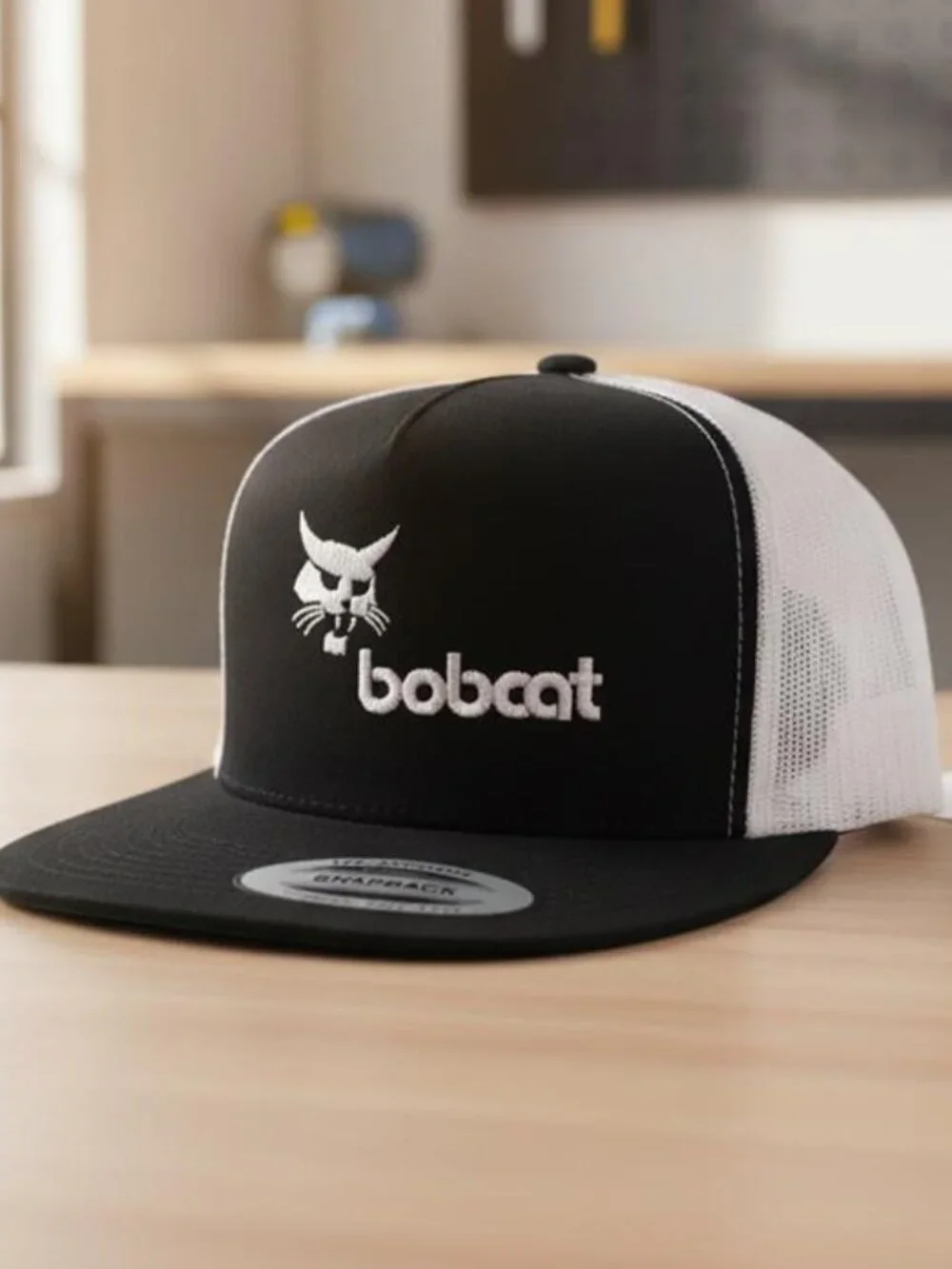 Bobcat Heavy Equipment Embroidered Black White Yupoong Snapback Trucker Hat 90s